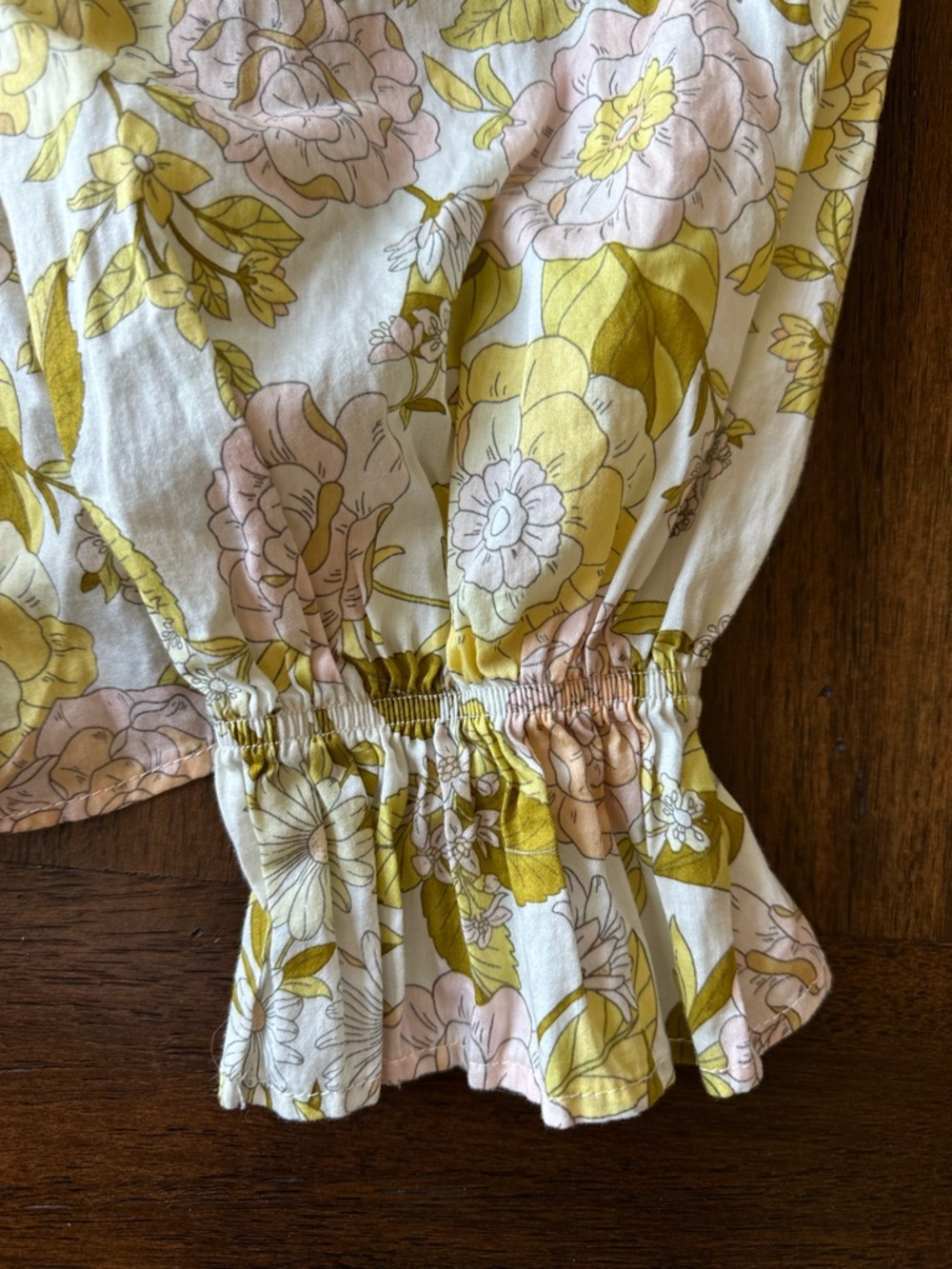 Who What Wear Floral Smocked Peasant Top in Yellow and Pink- size Small - Picture 3 of 5